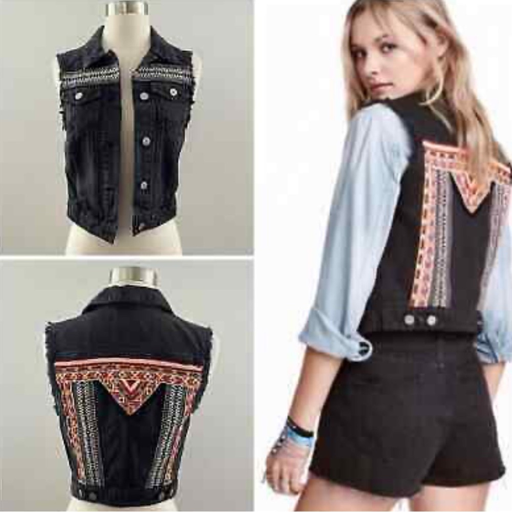 H&M Coachella Denim Embroidered Boho Vest Waistcoat